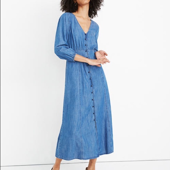 long sleeve denim midi dress